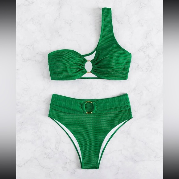 Green Highwaisted Swimsuit with Gold details - Picture 2 of 3
